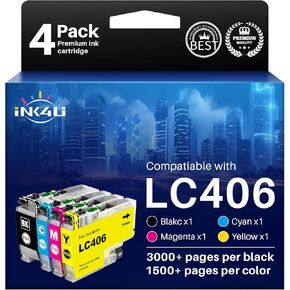 خراطيش الحبر LC406 متوافقة مع استخدام الحبر LC406 LC406XL مع MFC-J4345DW MFC-J4535DW MFC-J5855DW MFC-J5955DW MFC-J6555DW MFC-J695555DW