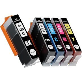 استبدال خرطوشة الحبر لـ HP 564XL 564 XL متوافق مع Deskjet 3520 3522 Officejet 4620 Photosmart 5520 6510 7520 7525 الطابعة (2 أسود 1 سايان 1 Magenta 1 أصفر ، 5 حزمة)