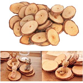 25Pcs Pine Oval Piece, Unfinished Wood Wood Pine Oval Piece Oblique Discs Tree Bark Wooden Circles DIY Home Arts Painting Hand Made Festive Decoration Craft