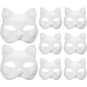 NOLITOY 8pcs Pulp Blank Mask Costume Superhero Costume Cloths for Men White Animal DIY Full Couples Masquerade Masks Paintable Cat Mask Masquerade Cat Mask Paintable Animal Mask Prom