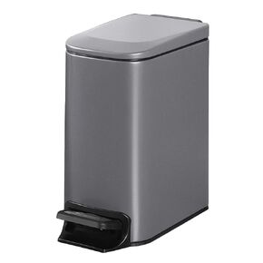 Slim Bathroom Trash Can with Lid Stainless Steel Garbage Can with Removable Inner Bucket Small Wastebasket with Step Pedal for Toilet Office Bedroom (Silver, 1.8 Gallons)