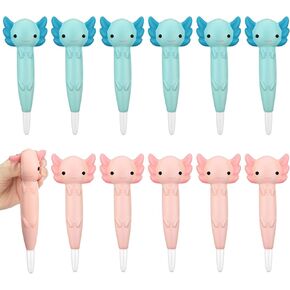 7.3 '' Axolotl أقلام 12 Pack Axolotl Fun Squish Pen للقلق ، اضطراب فرط الحركة ونقص الانتباه ، تخفيف الإجهاد ، الجوائز ، تفضل حفلة عيد الميلاد ، الحبر الوردي والأزرق ، الأسود