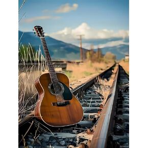 Diamond Painting Kits for Adults Guitar on The Rails Diamond Art Kits for 5D Guitar Gem Art Kits for Adult DIY Crafts Kits for Home Wall Decor Gifts 12x16 inch