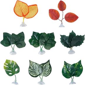 8pcs petta fish leaf pad ، الموائل الطبيعية لأراضي البيض للتفريخ ، زينة خزان السمك ، ملحقات الديكور نباتات للثعبان السلحفاة السحلية التنين (الأخضر 、 أحمر 、 أصفر)