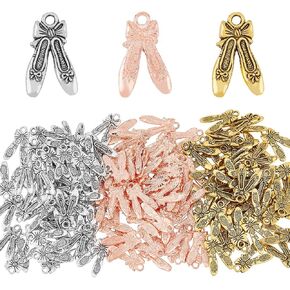 Dicosmetic 150pcs 2 ألوان سحر الباليه سحر التبت على طراز التبتي. أحذية رقص مسطحة مع سحر Bowknot Ballerina لصنع المجوهرات DIY ، ثقب: MM ، الفضة/الذهبي