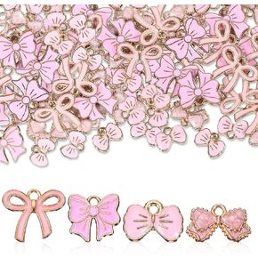 ouligay 40 pcs bow charms لصنع المجوهرات ، سحر معدني لطيف للأساور ، سحر سوار وردي لسيارات صنع أقراط القلادة DIY (4 نمط)