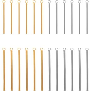 24 Pcs Stainless Steel Long Bar Charms Vertical Charms Stamping Rectangle Bar Charms Pendant Tags for Jewelry Making Necklace Earrings Gold & Silver
