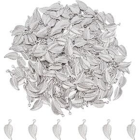 UniCraftale 400pcs 0.8 مم حفرة من الفولاذ المقاوم للصدأ ورقة النمط قلادة شجر جوفاء السحر قطرة الأركان التدوير سحر النبات المعد