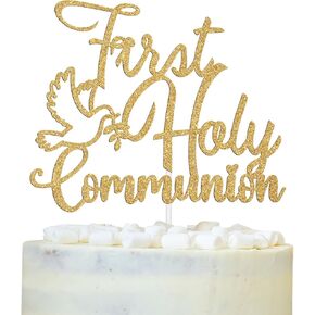 Gold Glitter First Holy Communion Cake Topper, Cross Baptism Cake Decor for Boy Girl, God Bless, on Your Confirmation, Religious Baby's 1st Birthday Baby Shower Party Decorations Supplies