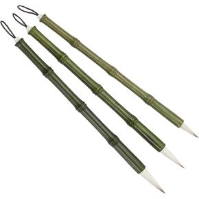 PATIKIL Calligraphy Brush, 3 Pack Watercolor Ink Painting Calligraphy Writing Brush Drawing Art Sumi-e Brush Wood Handle for Beginner 3 Size Kit, Brown White