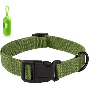 EasyEase Dog Collar 1" Wide Reflective Nylon Dog Collars Green Adjustable Dog Collar with Buckle for Medium and Large Dogs