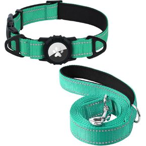 طوق الكلب الجوي جوي هيرج ومجموعة 6 قدم المقود ، طوق ثنائي الدبانيات D-Rings ومقبض نايلون مقبض مبطن للعكس للكلاب المتوسطة (Teal ، M)