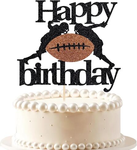 Football Happy Birthday Cake Topper,Black-brown Glitter Rugby Football Cake Decorations ，Sports theme Cake Topper Football Birthday Party Decorations in Saudi Arabia