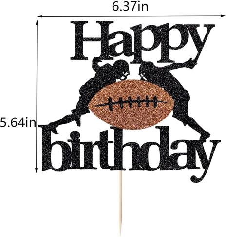 Football Happy Birthday Cake Topper,Black-brown Glitter Rugby Football Cake Decorations ，Sports theme Cake Topper Football Birthday Party Decorations in Saudi Arabia