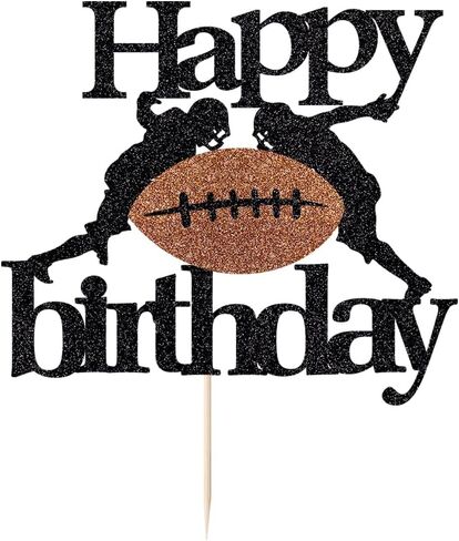 Football Happy Birthday Cake Topper,Black-brown Glitter Rugby Football Cake Decorations ，Sports theme Cake Topper Football Birthday Party Decorations in Saudi Arabia