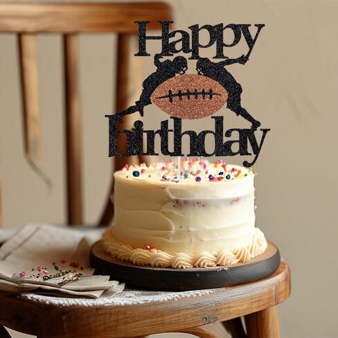 Football Happy Birthday Cake Topper,Black-brown Glitter Rugby Football Cake Decorations ，Sports theme Cake Topper Football Birthday Party Decorations in Saudi Arabia