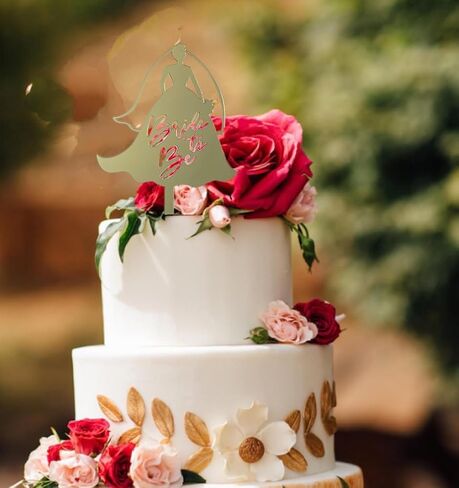 Bride To Be Lady Acrylic Cake Topper Engagement Bridal Shower Proposal Couple Glitter Cake Decoration Wedding Party Supplies (Golden) in Saudi Arabia