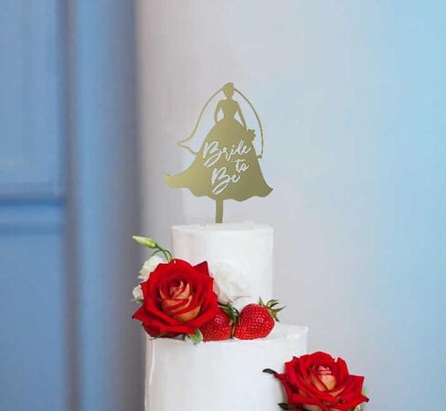 Bride To Be Lady Acrylic Cake Topper Engagement Bridal Shower Proposal Couple Glitter Cake Decoration Wedding Party Supplies (Golden) in Saudi Arabia