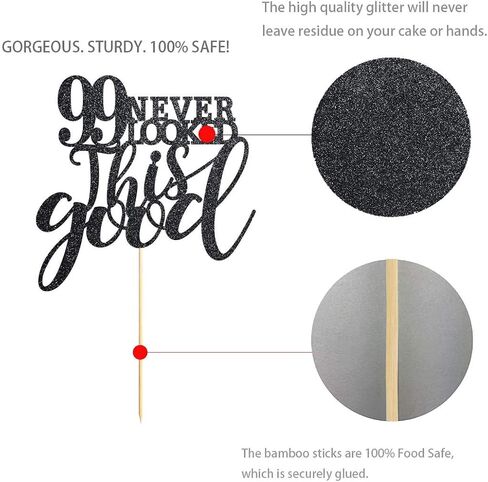 99 Black Glitter Happy 99th Cake Cake Topper ، Heaits to 99 Years Cake Cake Topper Decorations ، Supplies in Saudi Arabia
