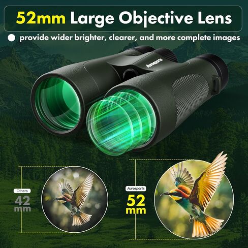 15x52 Binoculars for Adults High Powered: Aurosports Waterproof UHD Binoculars Easy Focus Large View Binoculars with Clear Low Light Vision for Bird Watching Hiking Hunting Trip Black in Kuwait