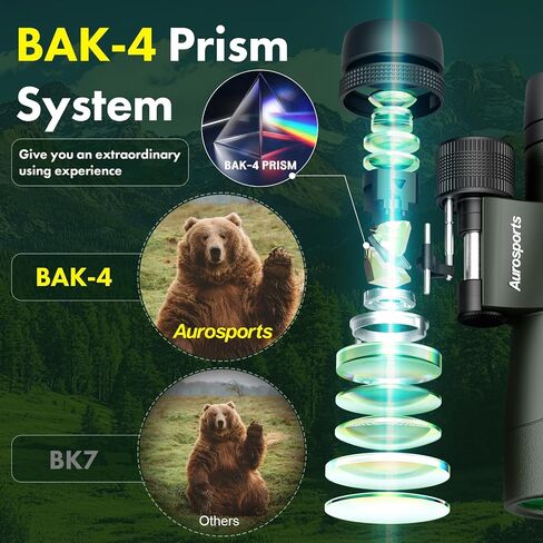 15x52 Binoculars for Adults High Powered: Aurosports Waterproof UHD Binoculars Easy Focus Large View Binoculars with Clear Low Light Vision for Bird Watching Hiking Hunting Trip Black in Kuwait