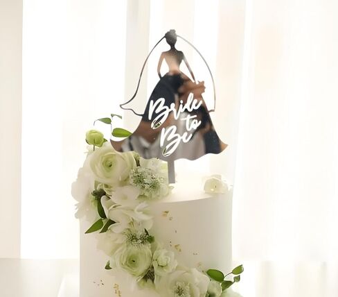 Bride To Be Lady Acrylic Cake Topper Engagement Bridal Shower Proposal Couple Glitter Cake Decoration Wedding Party Supplies (Golden) in Saudi Arabia