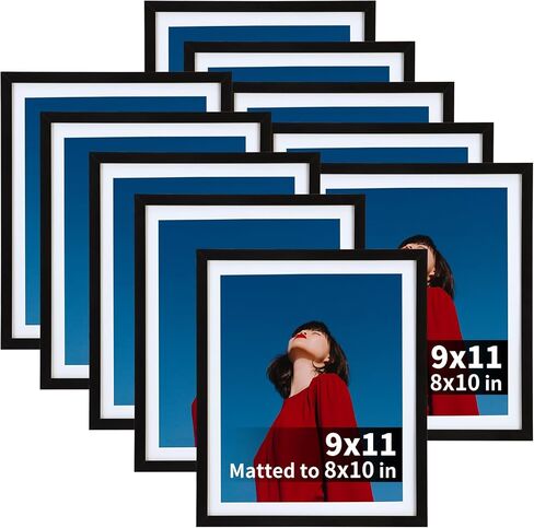 Lavezee 9x11 Black Picture Frame Set of 10, Collage Frames for Photos 8x10 with Mat or 9x11 without Mat, Table Top and Wall Mounting Decor in Kuwait