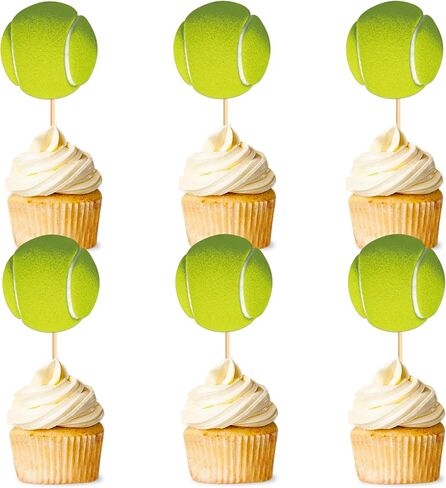 Ercadio 24 Pack مزدوج التنس Cupcake Topcake Sports Ball Cupcake يختار تنس موضوع عيد ميلاد ديكورات كعكة للاستحمام الطفل أطفال عيد ميلاد ديكورات الكعكة لوازم اللوازم in Kuwait