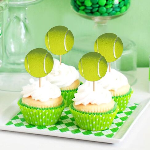 Ercadio 24 Pack مزدوج التنس Cupcake Topcake Sports Ball Cupcake يختار تنس موضوع عيد ميلاد ديكورات كعكة للاستحمام الطفل أطفال عيد ميلاد ديكورات الكعكة لوازم اللوازم in Kuwait