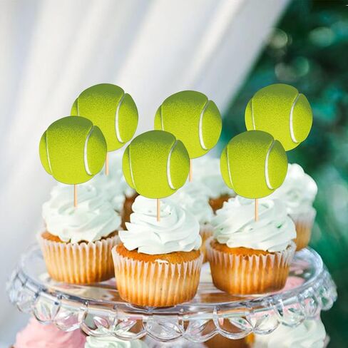 Ercadio 24 Pack مزدوج التنس Cupcake Topcake Sports Ball Cupcake يختار تنس موضوع عيد ميلاد ديكورات كعكة للاستحمام الطفل أطفال عيد ميلاد ديكورات الكعكة لوازم اللوازم in Kuwait