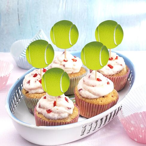 Ercadio 24 Pack مزدوج التنس Cupcake Topcake Sports Ball Cupcake يختار تنس موضوع عيد ميلاد ديكورات كعكة للاستحمام الطفل أطفال عيد ميلاد ديكورات الكعكة لوازم اللوازم in Kuwait
