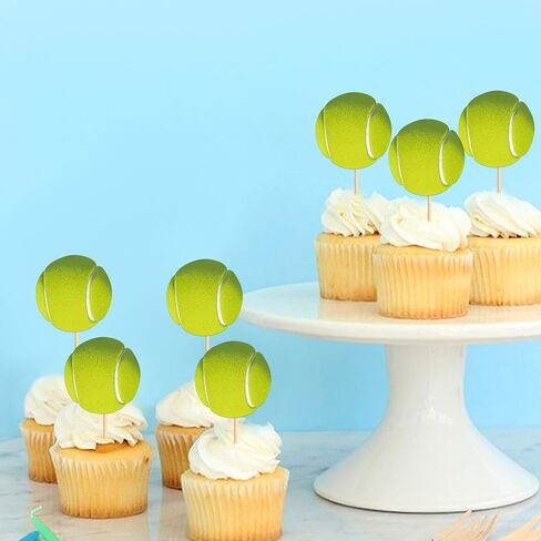 Ercadio 24 Pack مزدوج التنس Cupcake Topcake Sports Ball Cupcake يختار تنس موضوع عيد ميلاد ديكورات كعكة للاستحمام الطفل أطفال عيد ميلاد ديكورات الكعكة لوازم اللوازم in Kuwait
