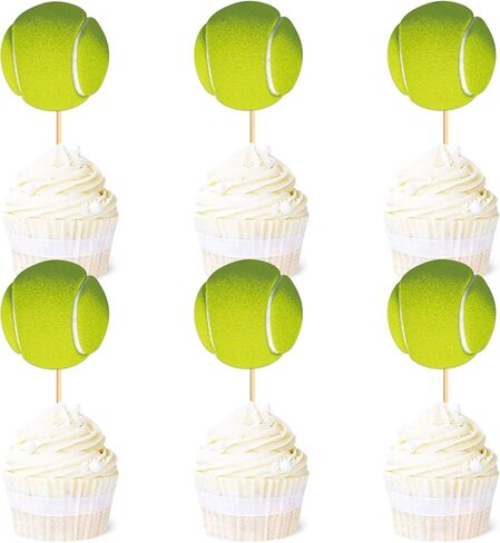 Ercadio 24 Pack مزدوج التنس Cupcake Topcake Sports Ball Cupcake يختار تنس موضوع عيد ميلاد ديكورات كعكة للاستحمام الطفل أطفال عيد ميلاد ديكورات الكعكة لوازم اللوازم in Kuwait