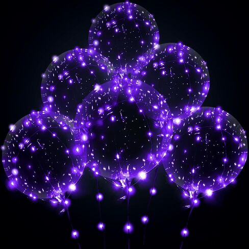LED Balloons - Light Up, Transparent, for Party, Birthday, Anniversary, Wedding (Purple, with Battery) in Saudi Arabia