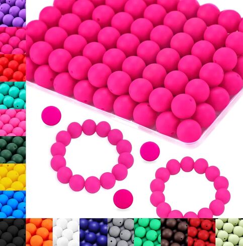 JOPY 130PCS Silicone Beads for Keychain Making Kit 15mm Silicone Beads Bulk Round Rubber Beads Loose Beads for Pens DIY Necklace Bracelet Making (Hot Pink), Small in Saudi Arabia