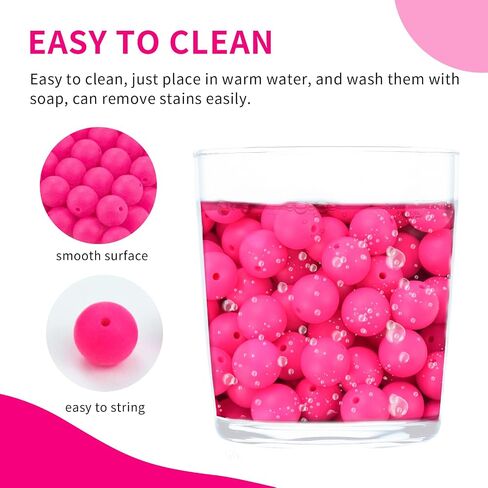 JOPY 130PCS Silicone Beads for Keychain Making Kit 15mm Silicone Beads Bulk Round Rubber Beads Loose Beads for Pens DIY Necklace Bracelet Making (Hot Pink), Small in Saudi Arabia