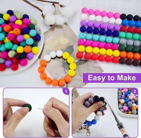 JOPY 130PCS Silicone Beads for Keychain Making Kit 15mm Silicone Beads Bulk Round Rubber Beads Loose Beads for Pens DIY Necklace Bracelet Making (Hot Pink), Small in Saudi Arabia