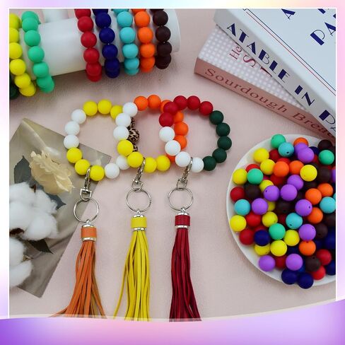 JOPY 130PCS Silicone Beads for Keychain Making Kit 15mm Silicone Beads Bulk Round Rubber Beads Loose Beads for Pens DIY Necklace Bracelet Making (Hot Pink), Small in Saudi Arabia