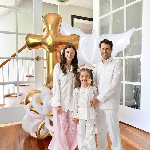 First Communion Decorations 128Pcs Balloon Garland Arch Kit white gold pink Balloons with Cross Balloon for First Holy Communion Decorations God Bless Christening Baptism Party Baby shower Supplies in Saudi Arabia