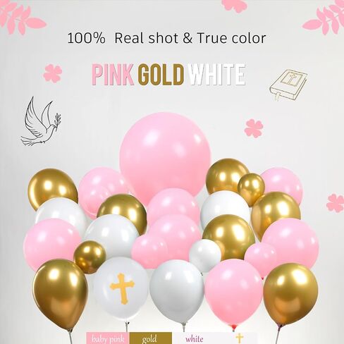 First Communion Decorations 128Pcs Balloon Garland Arch Kit white gold pink Balloons with Cross Balloon for First Holy Communion Decorations God Bless Christening Baptism Party Baby shower Supplies in Saudi Arabia