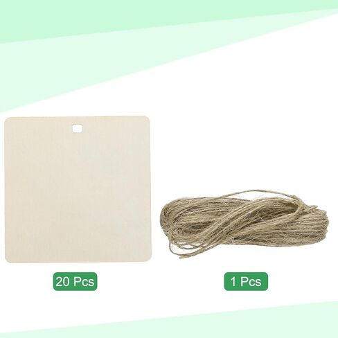 uxcell 20pcs Rounded Rectangle Blank Wood Tags with Hole 4 x 4 Inch Unfinished Wood Pieces Wooden Gift Tags with 32.8 Ft Rope for Craft Projects, Hanging Decorations, Gift Making in Saudi Arabia