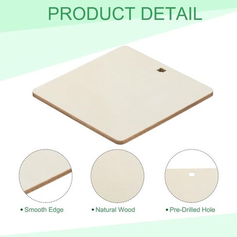 uxcell 20pcs Rounded Rectangle Blank Wood Tags with Hole 4 x 4 Inch Unfinished Wood Pieces Wooden Gift Tags with 32.8 Ft Rope for Craft Projects, Hanging Decorations, Gift Making in Saudi Arabia