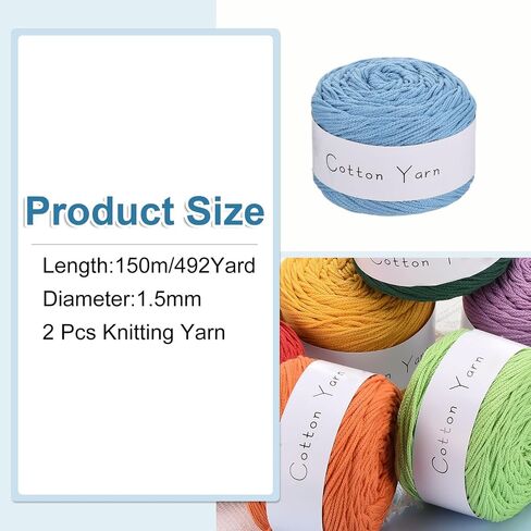 MECCANIXITY 2 Skein Cotton Yarn, 100% Cotton Chunky Yarn for Hand Knitting, Blanket Yarn for Crocheting Each of 208g/7.34oz(Per Skein 150m/164 Yard)/Sea Blue in Saudi Arabia