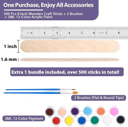 550 Pcs Jumbo Popsicle Sticks for Crafts, 8 Inch Tongue Depressors Wood Sticks Paint Stir Sticks, Craft Sticks for Crafting Large Popsicle Sticks for Waxing, Wax Applicator Sticks for Hair Removal in Saudi Arabia