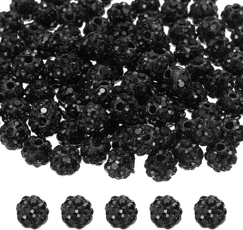 MECCANIXITY 100pcs 6mm Rhinestone Beads for Jewelry Making, Bling Disco Bead Sparkle Diamond Clay Bead for Necklace Bracelet Christmas, Black in Saudi Arabia