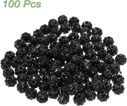 MECCANIXITY 100pcs 6mm Rhinestone Beads for Jewelry Making, Bling Disco Bead Sparkle Diamond Clay Bead for Necklace Bracelet Christmas, Black in Saudi Arabia
