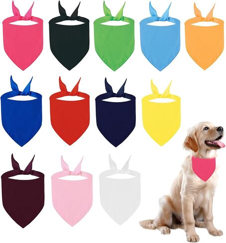 BRT Bearingshui Triangle Dog Bandana 12 Pack, Blank Dog Handkerchief Scarf, Adjustable Pet Puppy Plain Bandana(75 x 52 x 52 cm,Basic Color) in Saudi Arabia