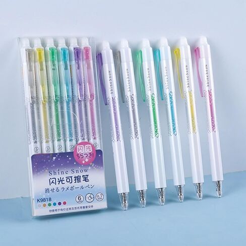 6 Pcs Erasable Colored Pens Cute Colored Glitter Pens Retractable Colored Pens 0.7mm Point Gel Ink Pen Office School Pens Women Girls Men Boys Pens (6Pcs Colored) in Saudi Arabia