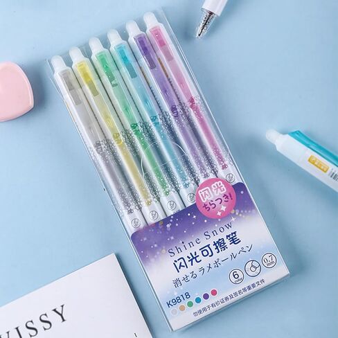 6 Pcs Erasable Colored Pens Cute Colored Glitter Pens Retractable Colored Pens 0.7mm Point Gel Ink Pen Office School Pens Women Girls Men Boys Pens (6Pcs Colored) in Saudi Arabia