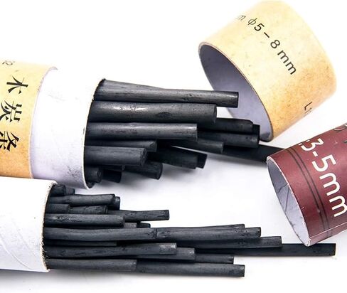 Set of 25 Charcoal Pencils 3-9 mm for Drawing, Freestanding Works or Base Painting, Black (3-5 mm) in Saudi Arabia